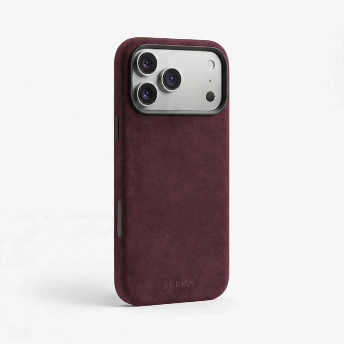 The Modern Case in Bordeaux, Alcantara®, for iPhone 17 Pro Max & iPhone 18 Pro Max — side view | Luriax