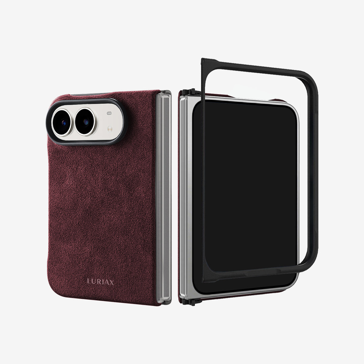 The Modern Case in Bordeaux, Alcantara®, for iPhone Duo — back and front frame | Luriax