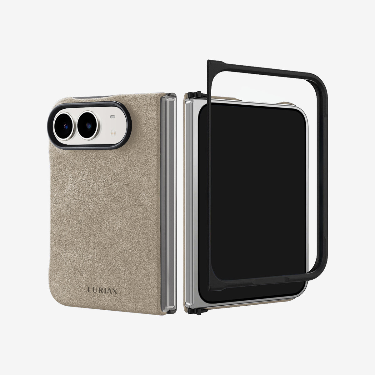 The Modern Case in Sand, Alcantara®, for iPhone Duo — back and front frame | Luriax