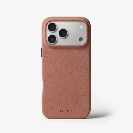 The Signature Handcrafted Case — Limited Edition iPhone 17 in Rosewood, Alcantara® — front view | Luriax