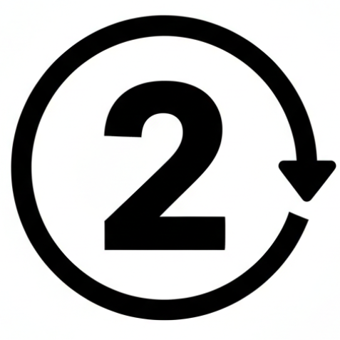 Two-year warranty symbol with a black circle and number two on a white background