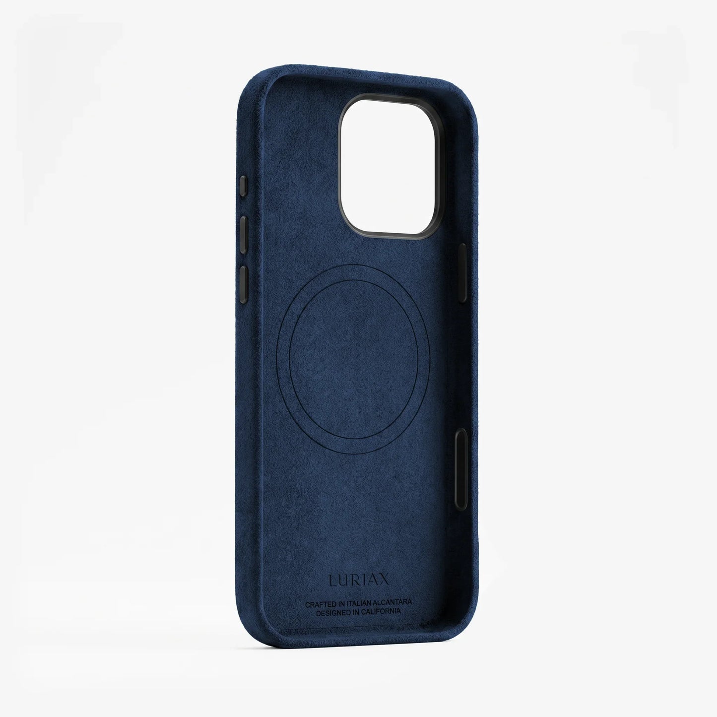 The Modern — iPhone 16 Case in Midnight Blue, Alcantara® — product view | Luriax