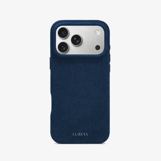 Luriax Signature Alcantara Suede iPhone 17 Pro Max Case in Midnight Blue - Face