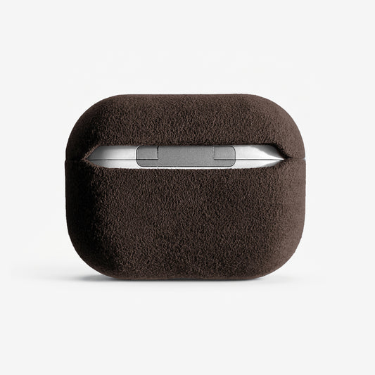 The AirPods Pro Case in Dark Brown, Alcantara® — back view | Luriax