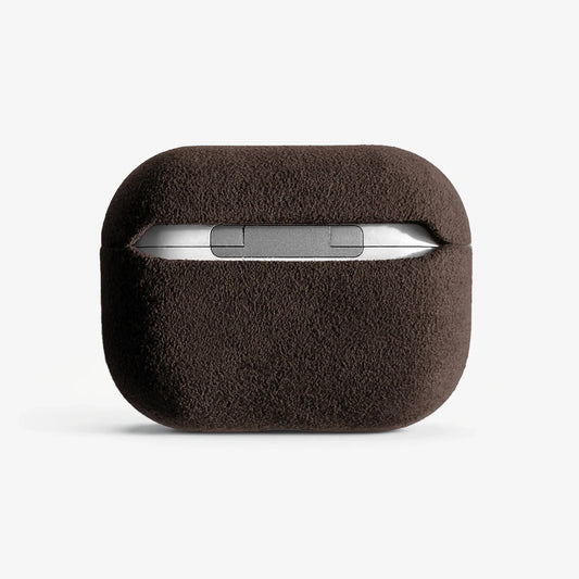 The AirPods Pro Case in Dark Brown, Alcantara® — back view | Luriax