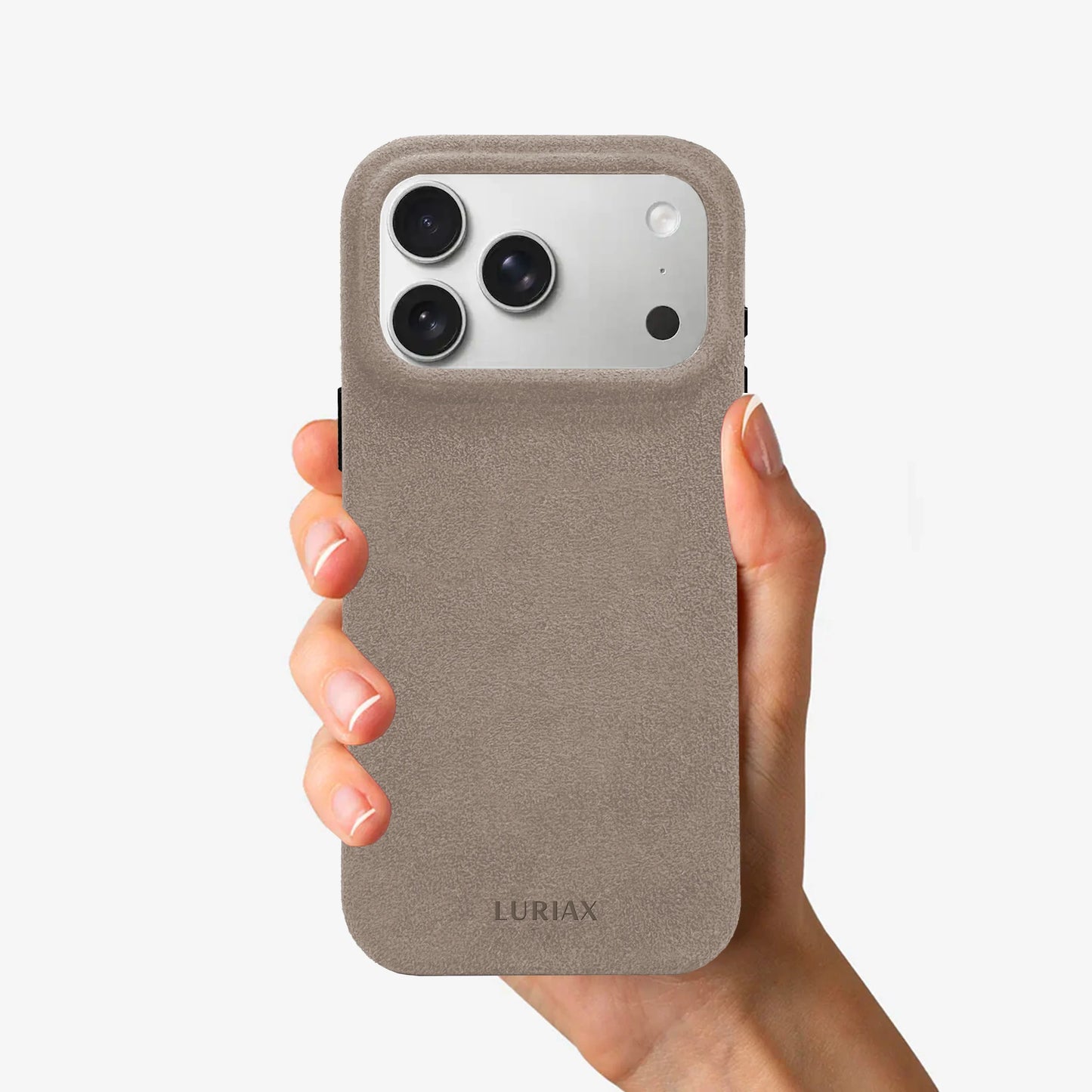 Luriax Signature Alcantara Suede iPhone 17 Pro Max Case in Malibu Beige - Lifestyle