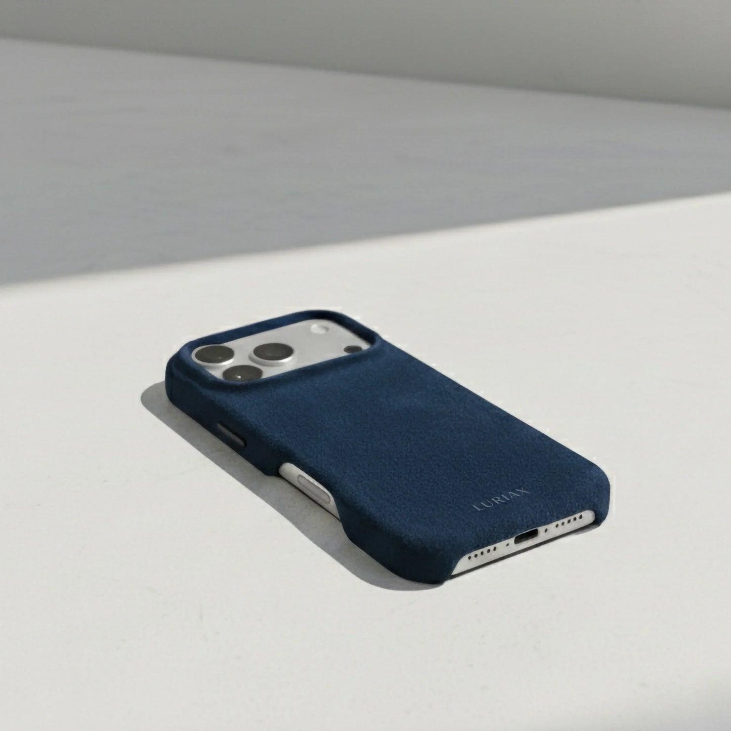 Luriax Signature Alcantara Suede iPhone 17 Pro Max Case in Midnight Blue - Lifestyle Minimal