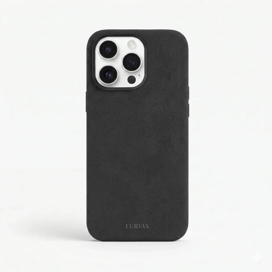 The Modern — iPhone 16 Case in Black Caviar, Alcantara® — front view | Luriax