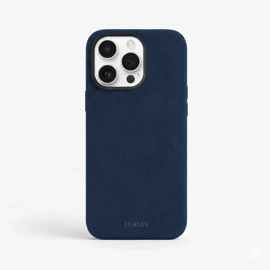 The Modern — iPhone 16 Case in Midnight Blue, Alcantara® — front view | Luriax