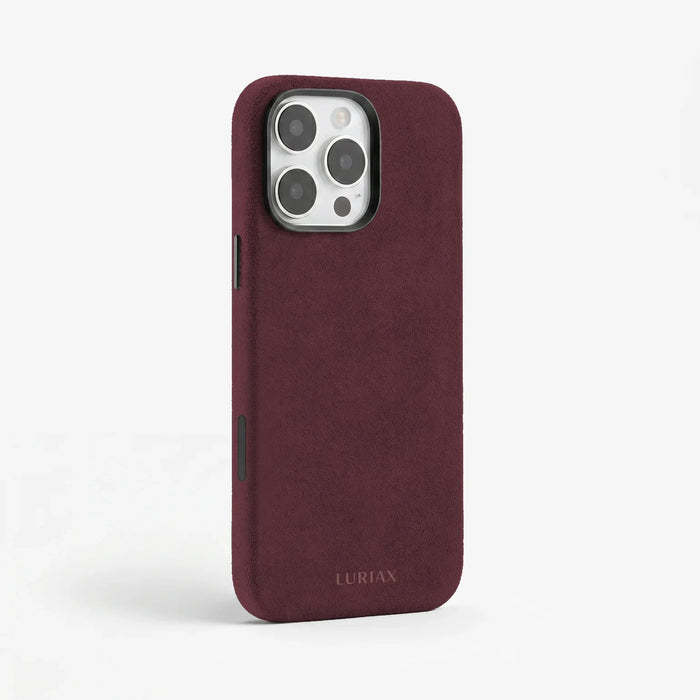 The Modern — iPhone 16 Case in Bordeaux, Alcantara® — side view | Luriax