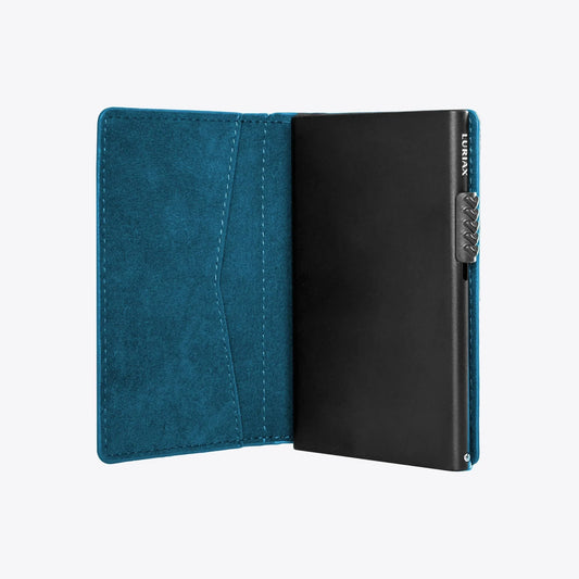 Bifold Cardholder in Prussian Blue, Alcantara® — product view | Luriax