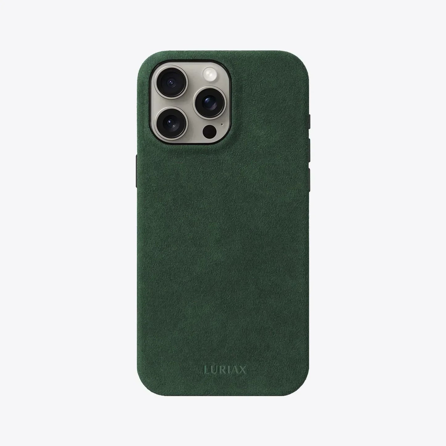 Alcantara iPhone 16 Pro Max Case on natural titanium - The Classic iPhone Case V2 - British Racing Green - Luriax