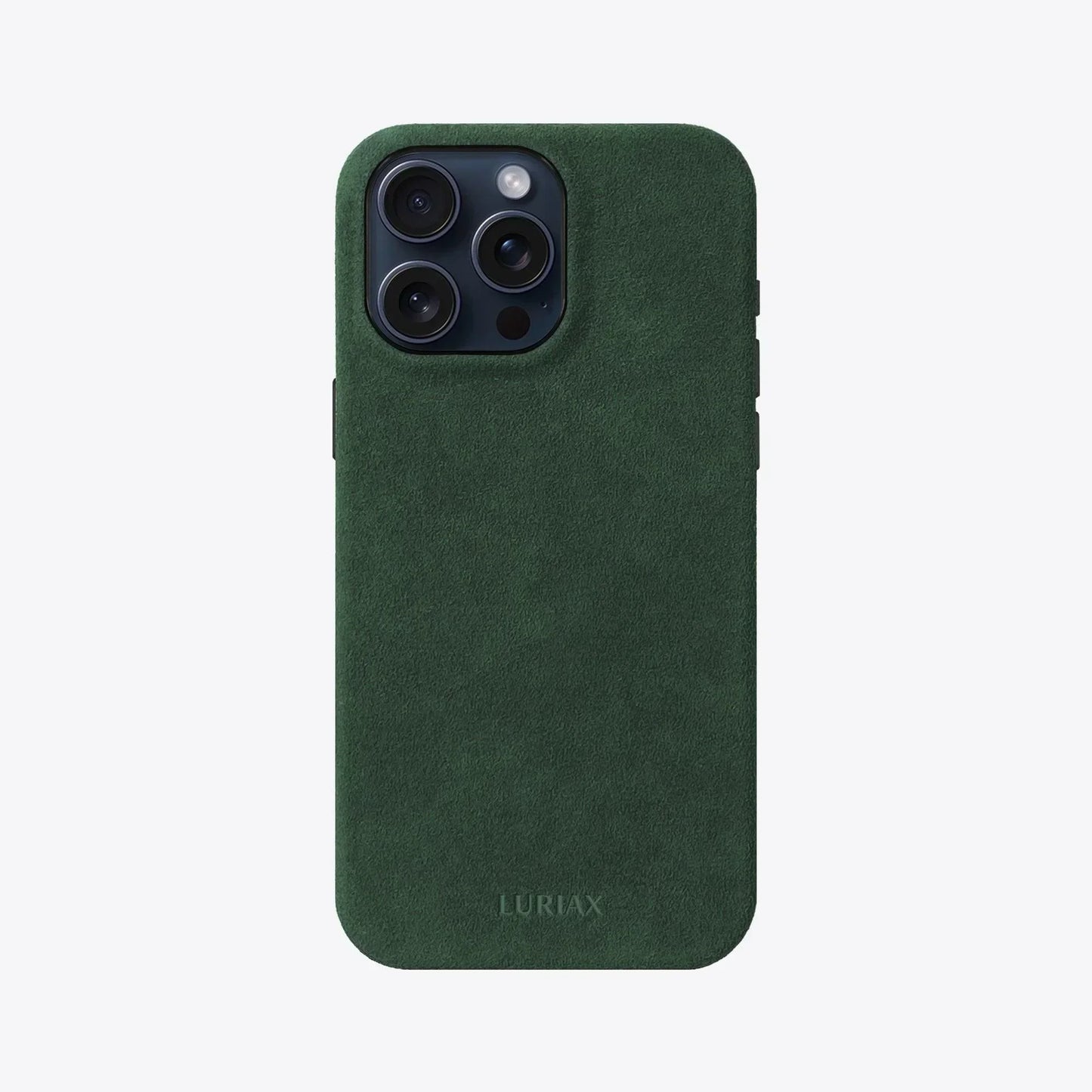 Alcantara Suede Leather iPhone 16 Pro Max Case on space blue - The Classic iPhone Case V2 - British Racing Green - Luriax