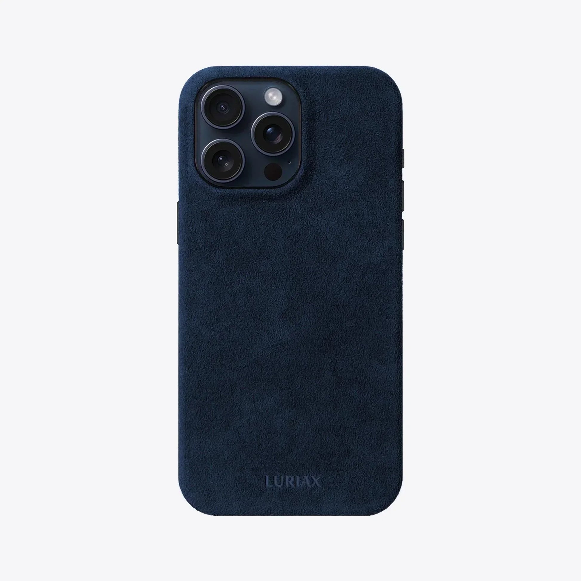 Alcantara Suede Leather iPhone 16 Pro Max Case on Space Blue - The Classic iPhone Case V2 - Dark Blue - Luriax