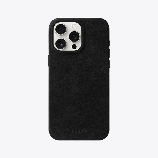 The Signature Handcrafted Case — iPhone 16 in Pure Black, Alcantara® — product view | Luriax