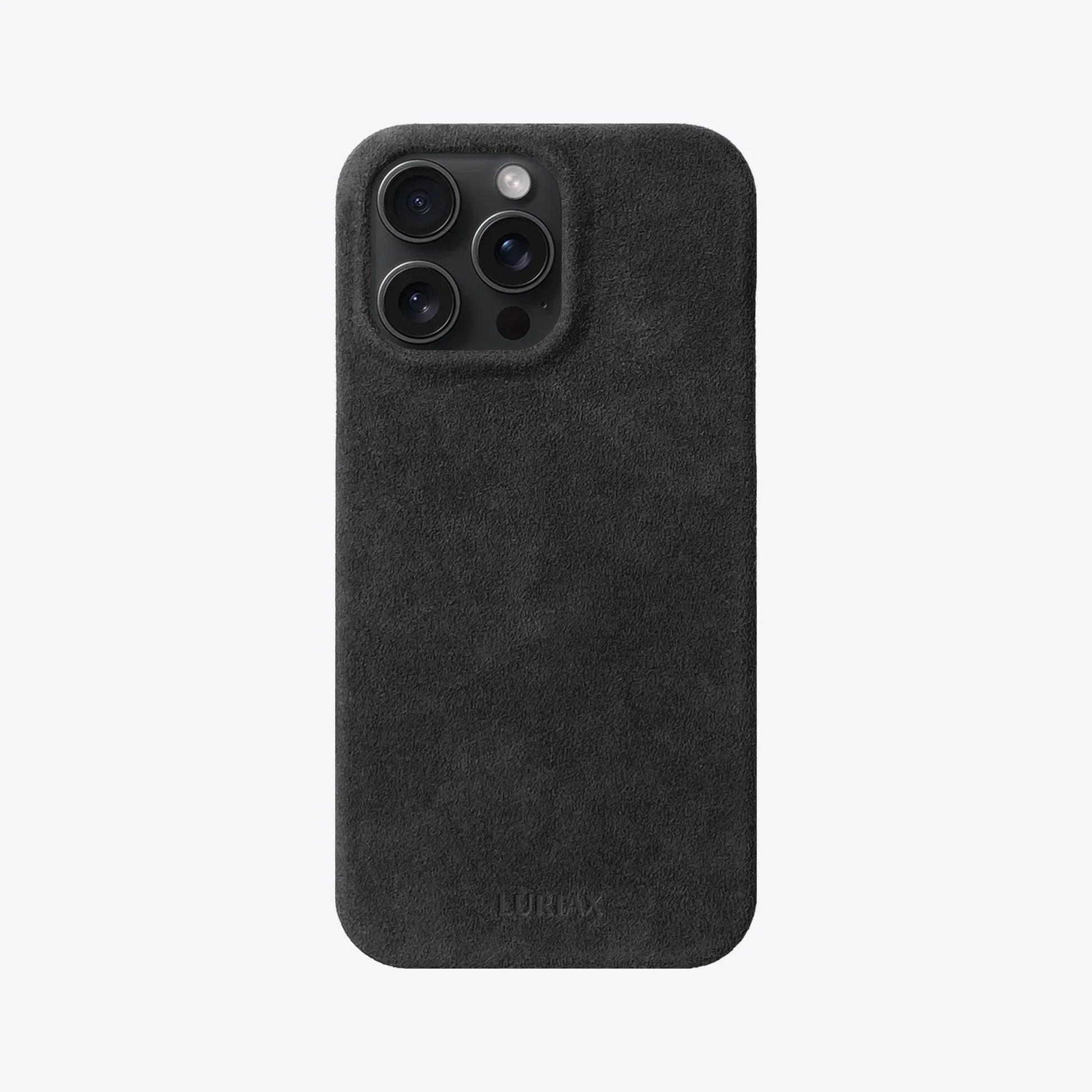 The Sport Alcantara iPhone 16 Pro Max Case in Charcoal Black on Black Titanium by Luriax