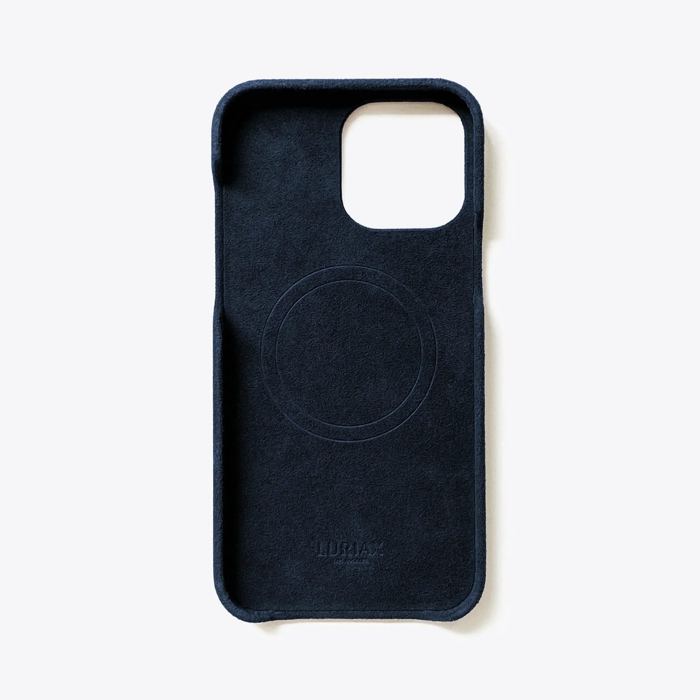 The Sport Alcantara iPhone 16 Pro Max Case in Dark Blue on White Titanium by Luriax - Back View