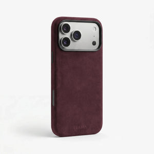 The Modern Case in Bordeaux, Alcantara®, for iPhone 17 Pro Max & iPhone 18 Pro Max — side view | Luriax