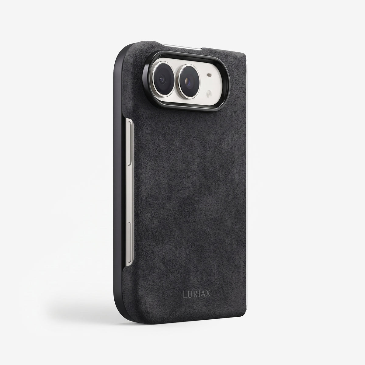 The Modern Case in Black Caviar, Alcantara®, for iPhone Duo — back view | Luriax
