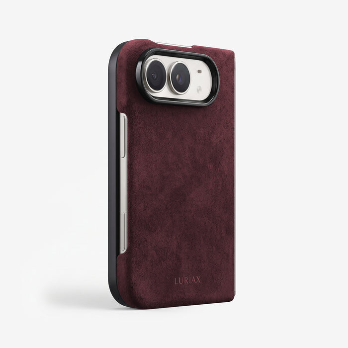 The Modern Case in Bordeaux, Alcantara®, for iPhone Duo — back view | Luriax