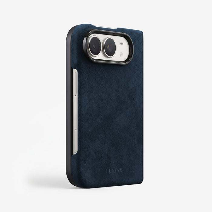 The Modern Case in Midnight Blue, Alcantara®, for iPhone Duo — back view | Luriax