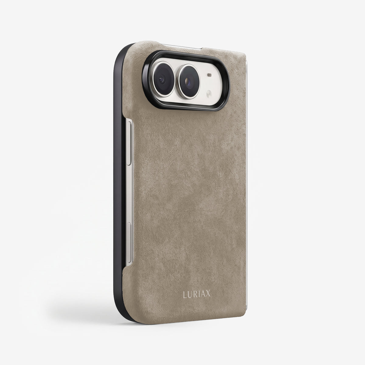 The Modern Case in Sand, Alcantara®, for iPhone Duo — back view | Luriax