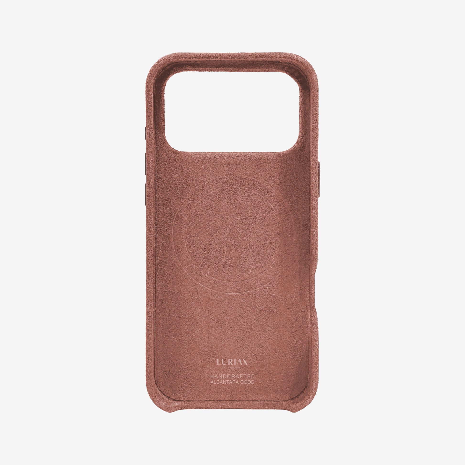The Signature Handcrafted Case — Limited Edition iPhone 18 in Rosewood, Alcantara® — back view | Luriax