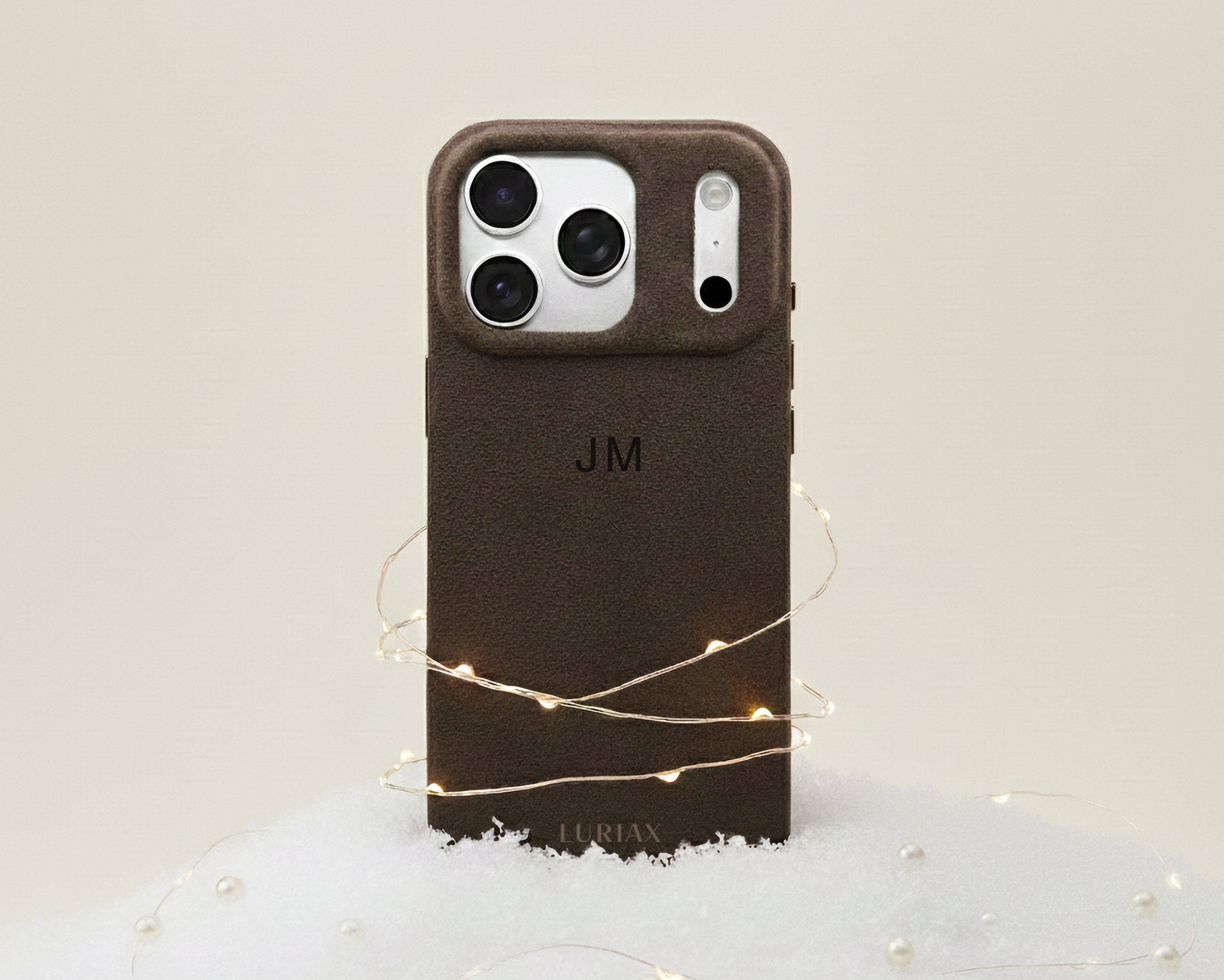 Personalized Gift - Alcantara Suede iPhone 17 Pro Max Case in Chocolate Brown by Luriax