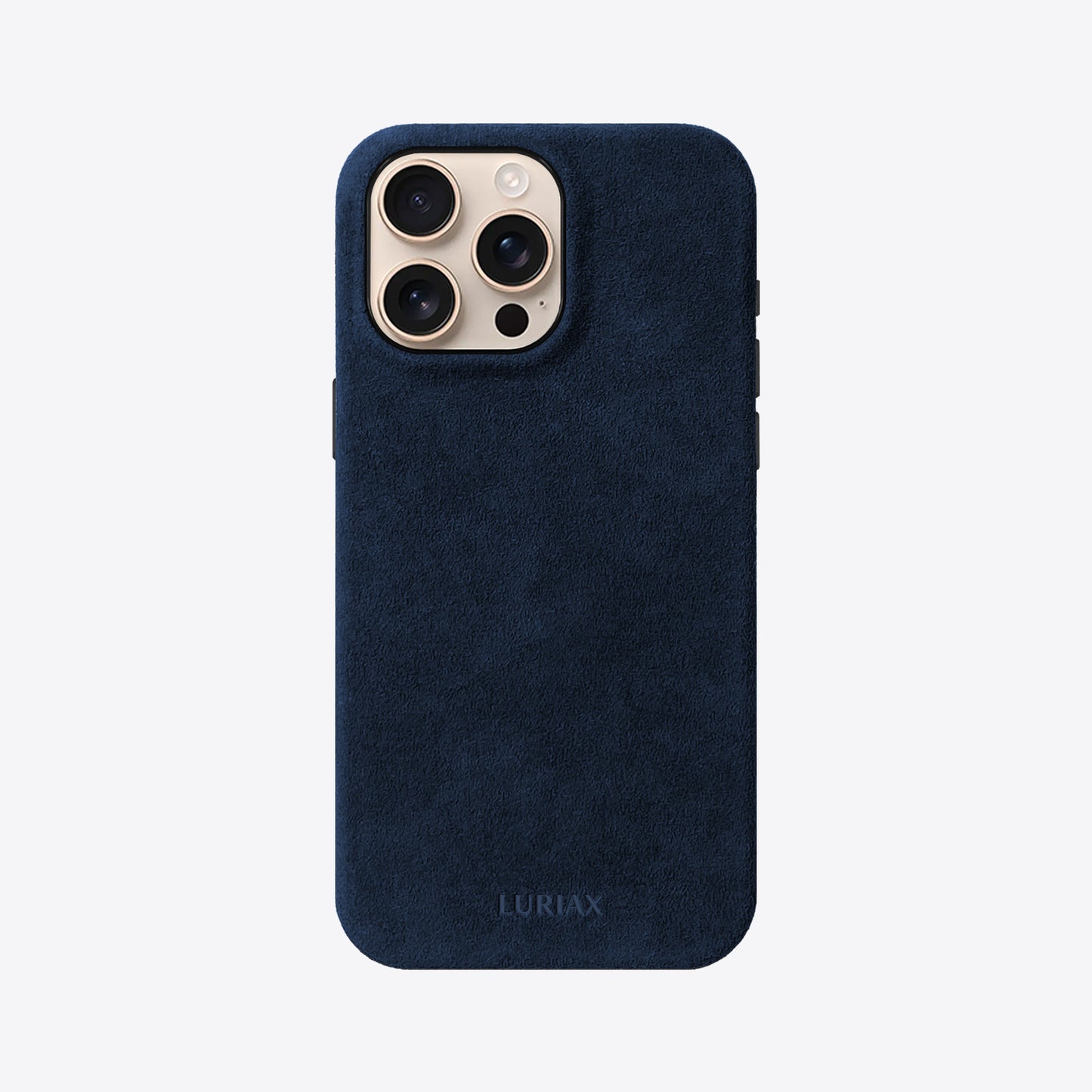 Alcantara iPhone 16 Pro Max Case in Dark Blue on Desert Titanium 