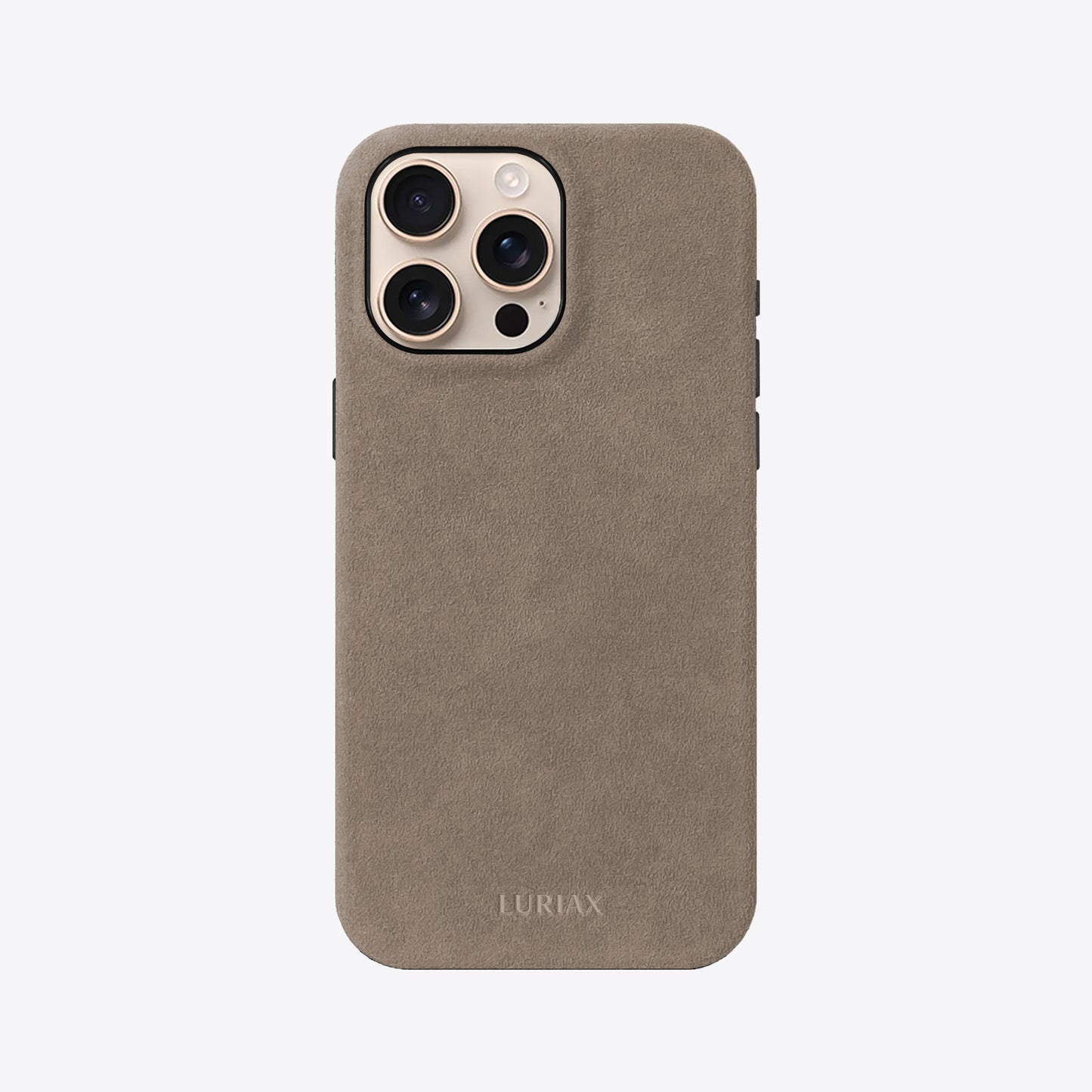 Alcantara iPhone 16 Pro Max Case in Malibu Beige on Desert Titanium iPhone. Best Case for iPhone Desert Titanium