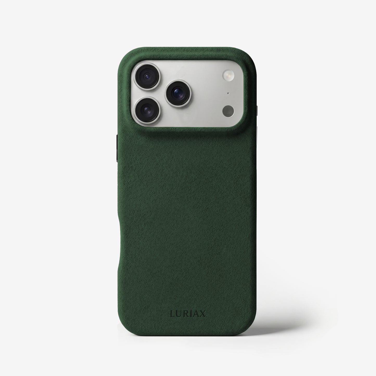The Signature Handcrafted Case — iPhone 18 in British Racing Green, Alcantara® — front view | Luriax