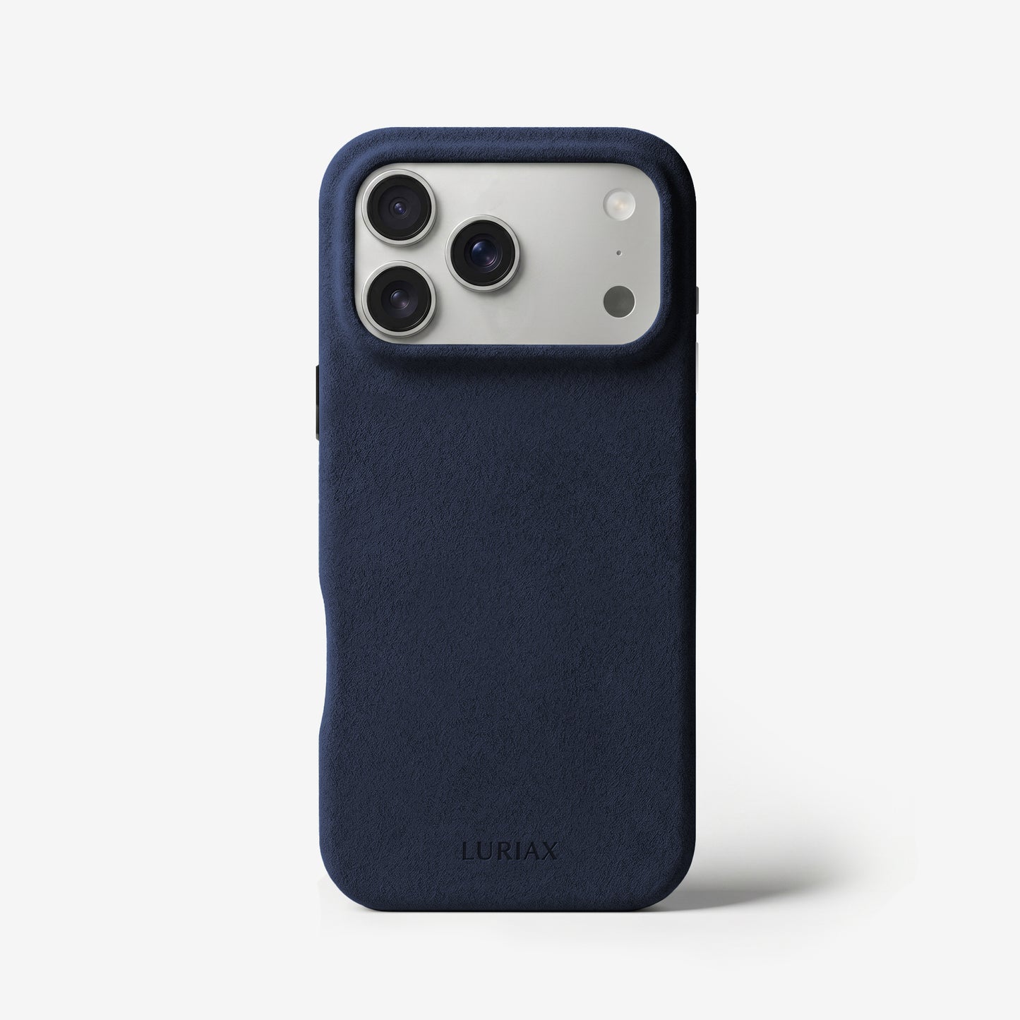 The Signature Handcrafted Case — iPhone 18 in Midnight Blue, Alcantara® — front view | Luriax