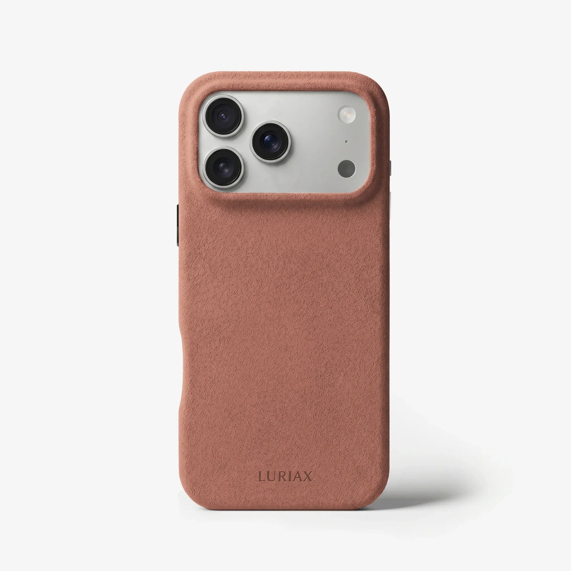 The Signature Handcrafted Case — Limited Edition iPhone 17 in Rosewood, Alcantara® — front view | Luriax