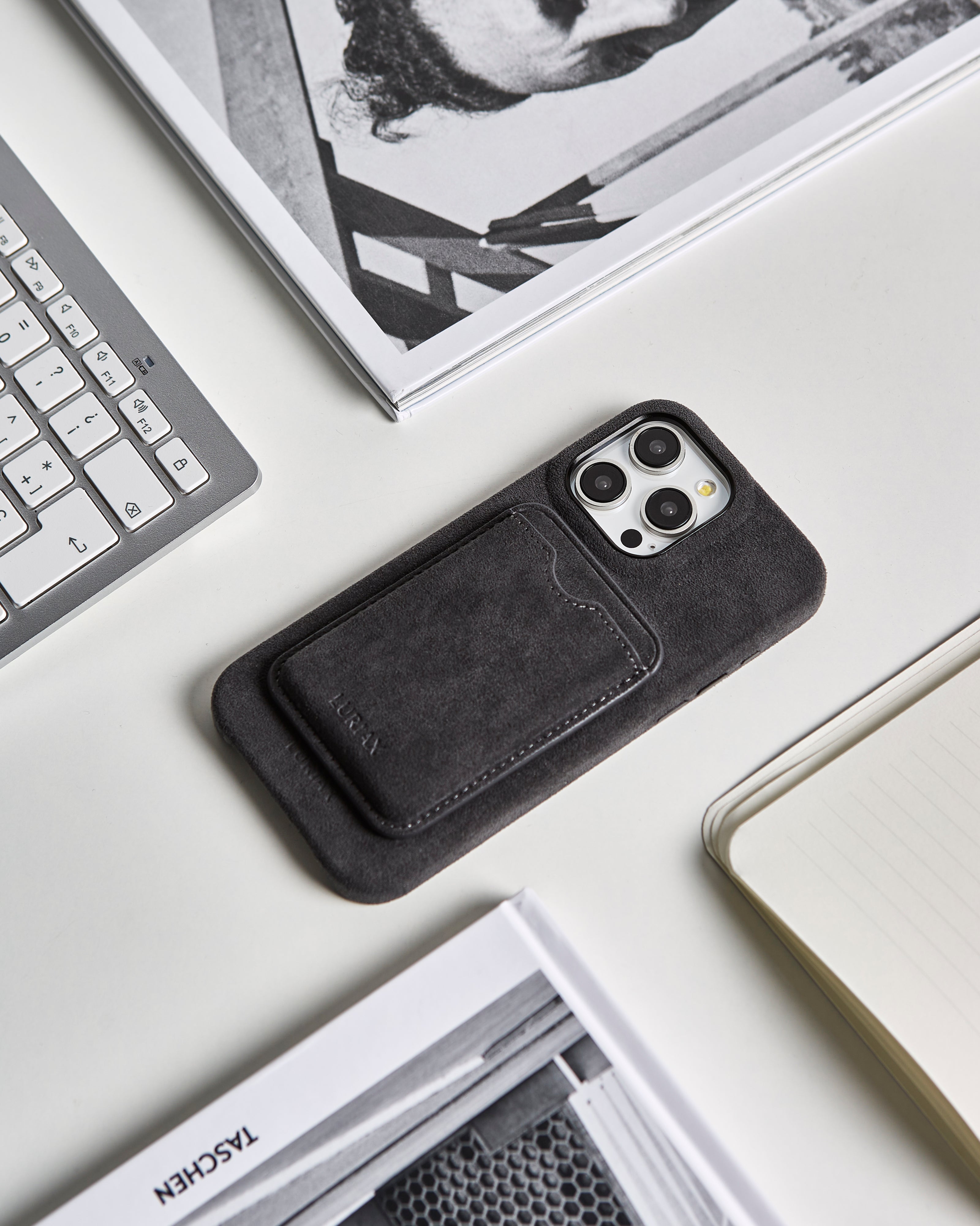 Alcantara iPhone Case and Alcantara Suede MagSafe Wallet in Charcoal Black by Luriax