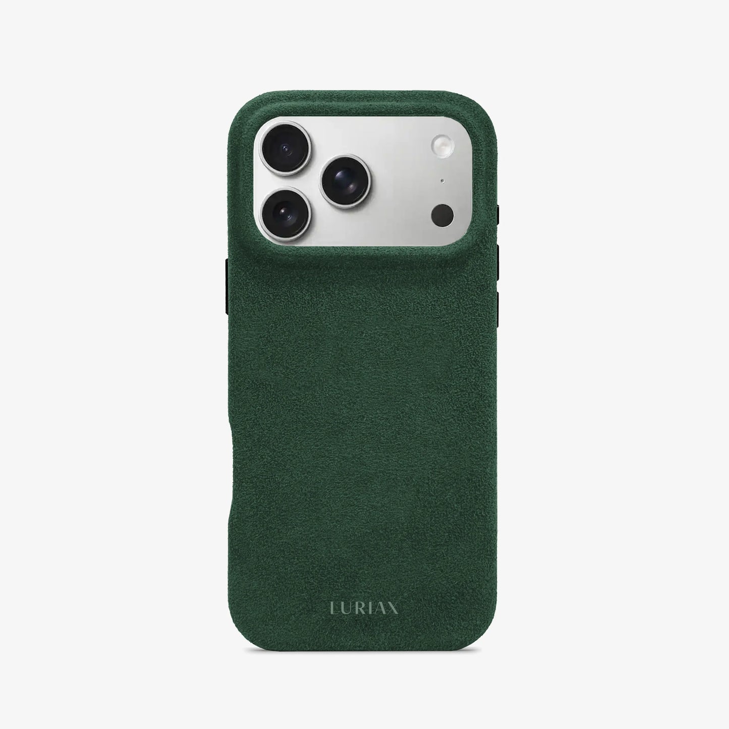 Luriax Signature Alcantara Suede iPhone 17 Pro Max Case in British Racing Green - Face