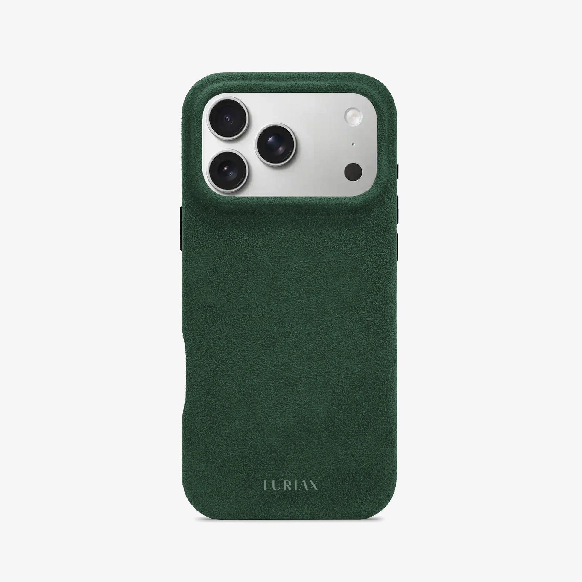 Luriax Signature Alcantara Suede iPhone 17 Pro Max Case in British Racing Green - Face
