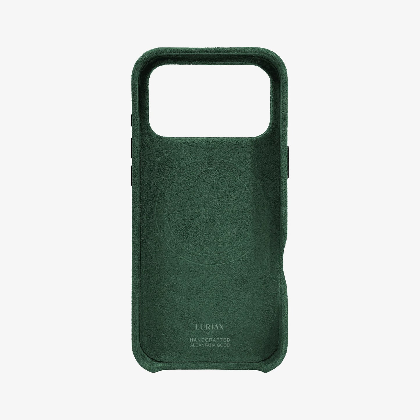 Luriax Signature Alcantara Suede iPhone 17 Pro Max Case in British Racing Green - Inside