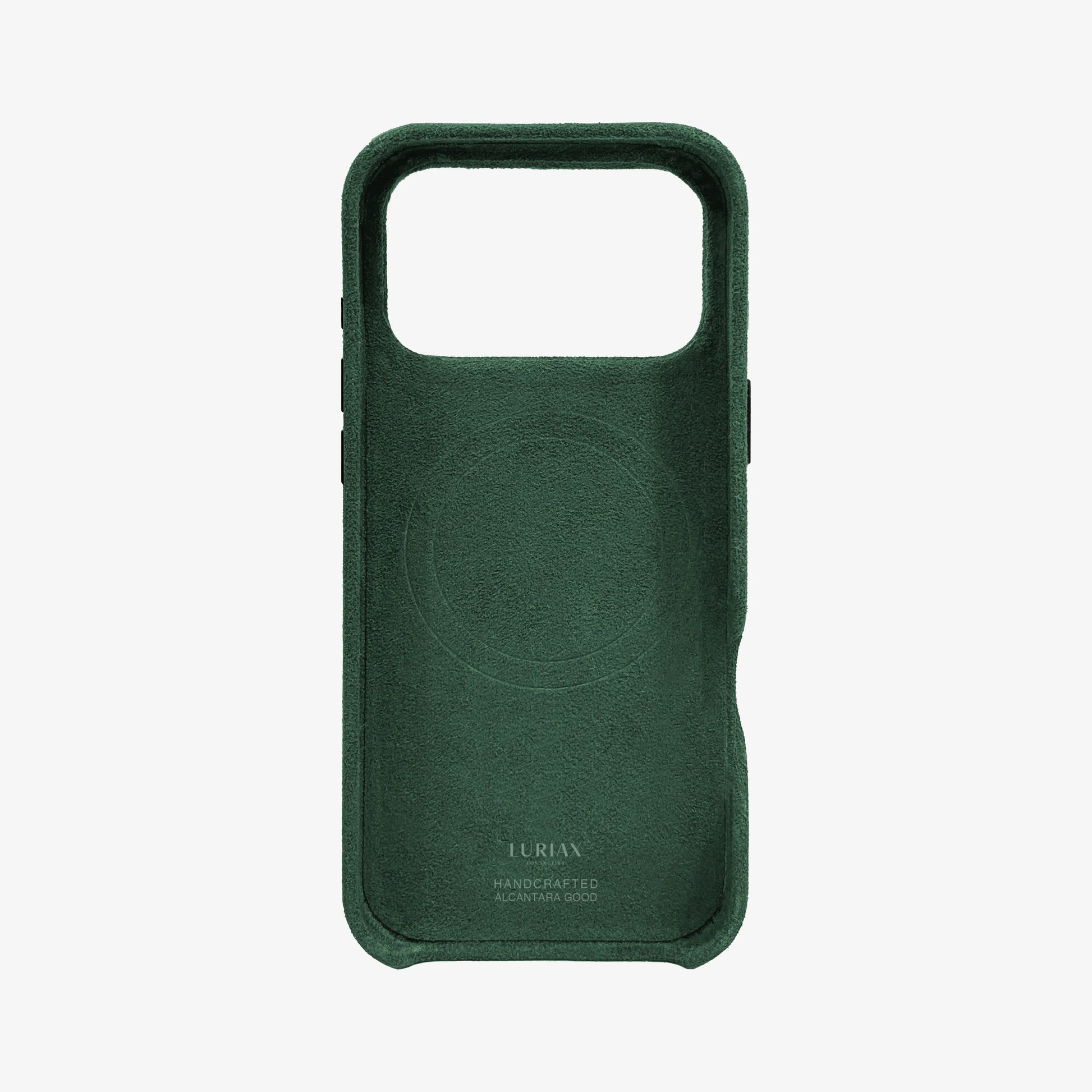 Luriax Signature Alcantara Suede iPhone 17 Pro Max Case in British Racing Green - Inside