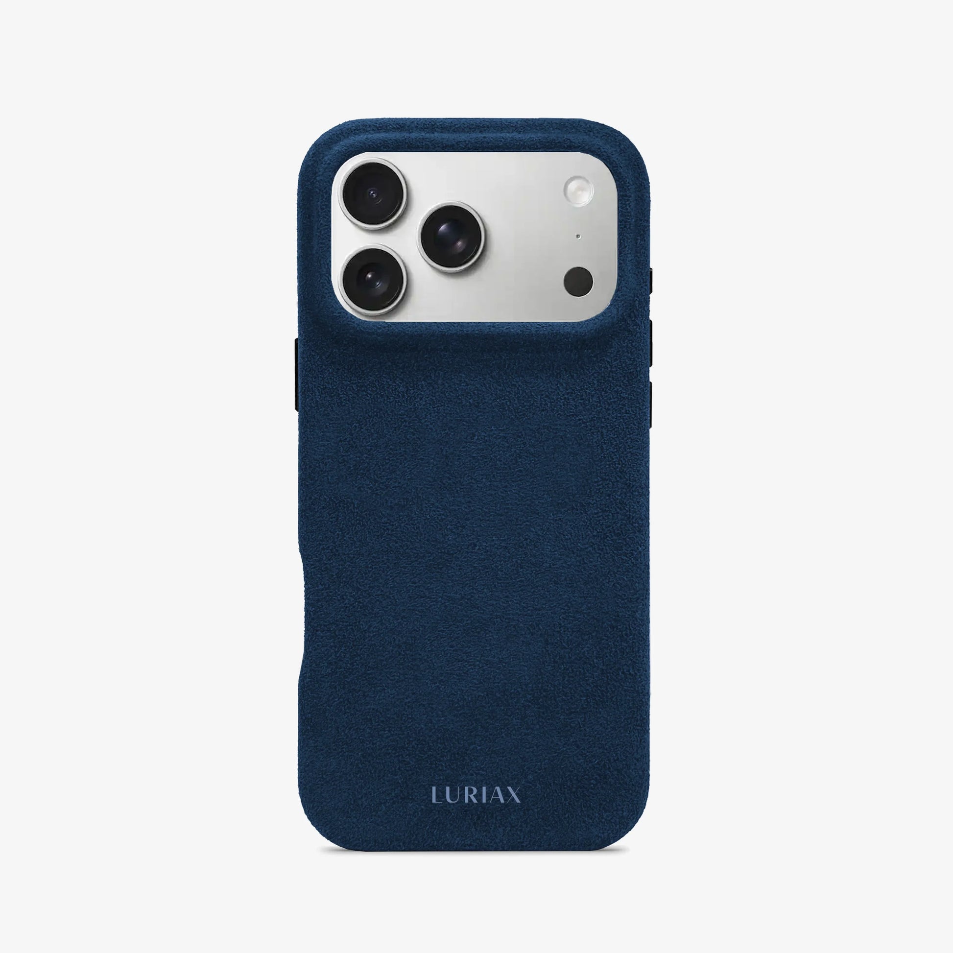 Luriax Signature Alcantara Suede iPhone 17 Pro Max Case in Midnight Blue - Face