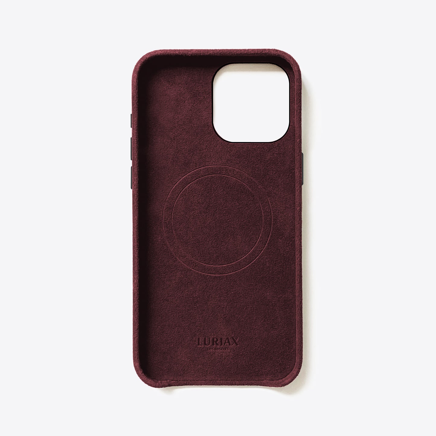 Alcantara Suede Leather iPhone 16 Pro Max Case and Accessories Collection - The Classic iPhone Case V2 - Bordeaux - Luriax