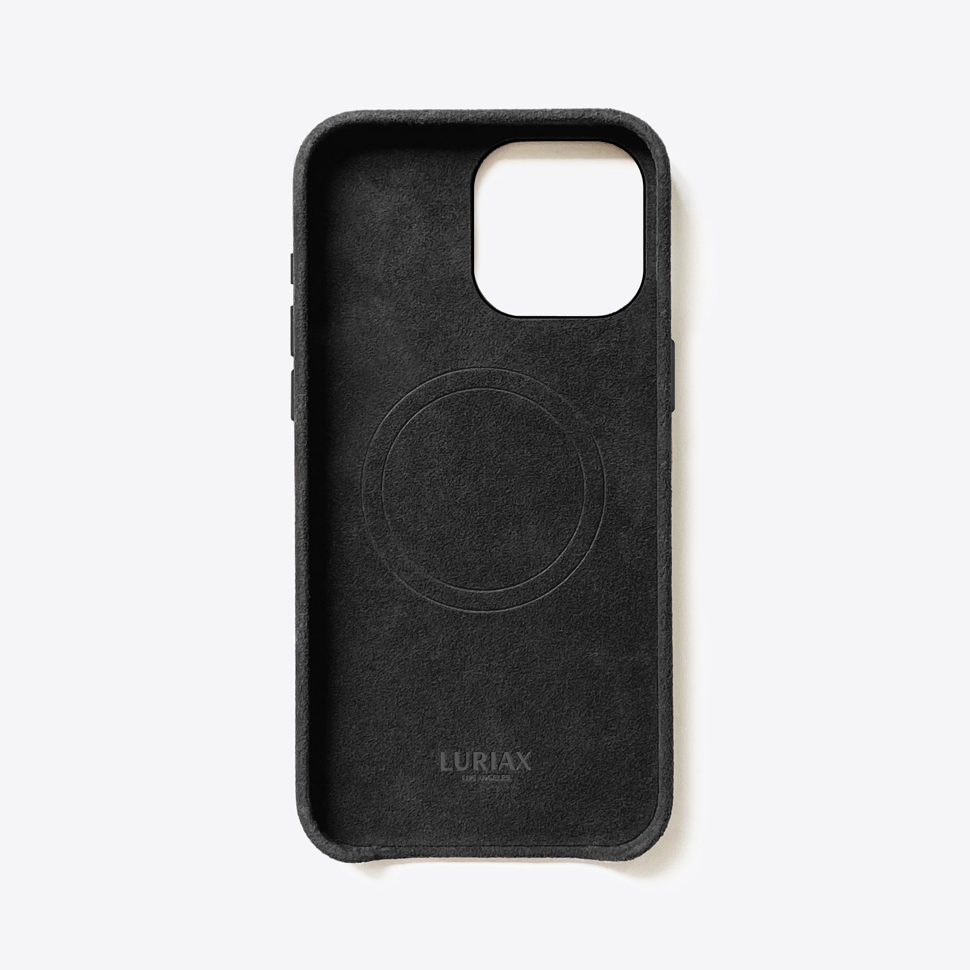 Alcantara Suede Leather iPhone 16 Pro Max Case and Accessories Collection - The Classic iPhone Case V2 - Charcoal Black - Luriax