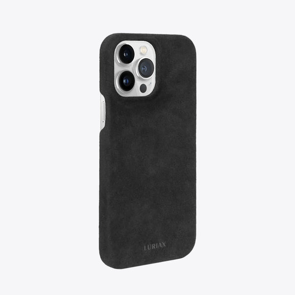 The Sport — iPhone 15 Case in Black Caviar, Alcantara® — side view | Luriax