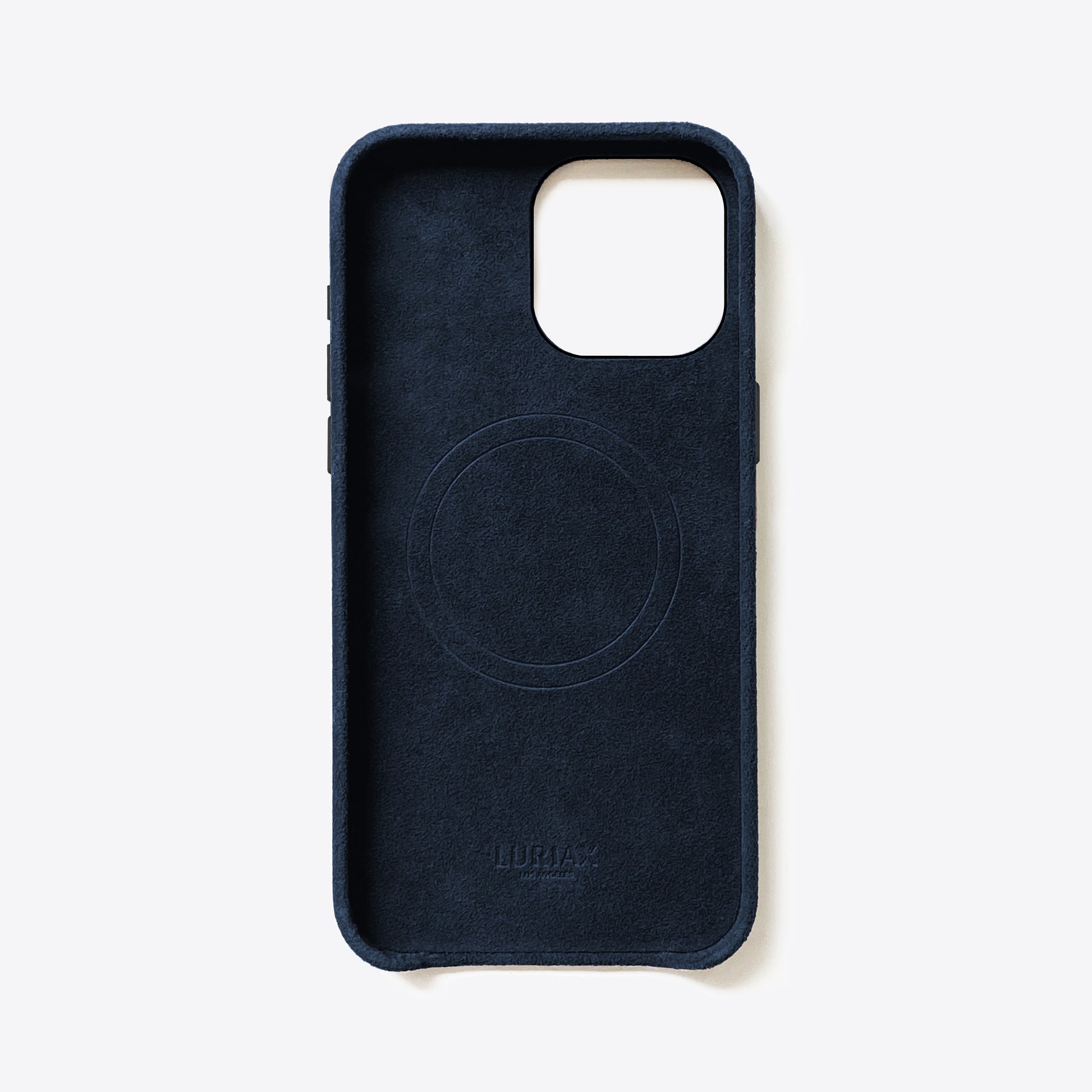 Alcantara Suede Leather iPhone 16 Pro Max Case - The Classic iPhone Case V2 - Dark Blue - Luriax