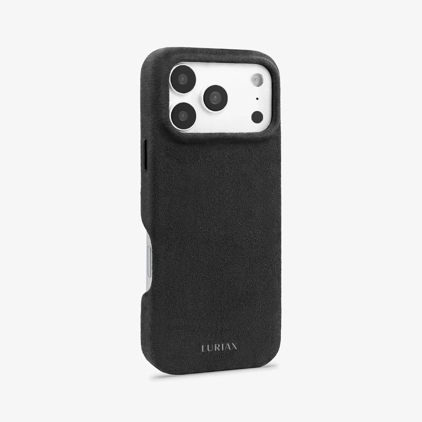 Luriax Signature Alcantara Suede iPhone 17 Pro Max Case in Black Caviar - Side
