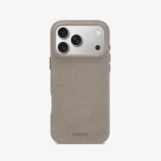 Luriax Signature Alcantara Suede iPhone 17 Pro Max Case in Malibu Beige - Face