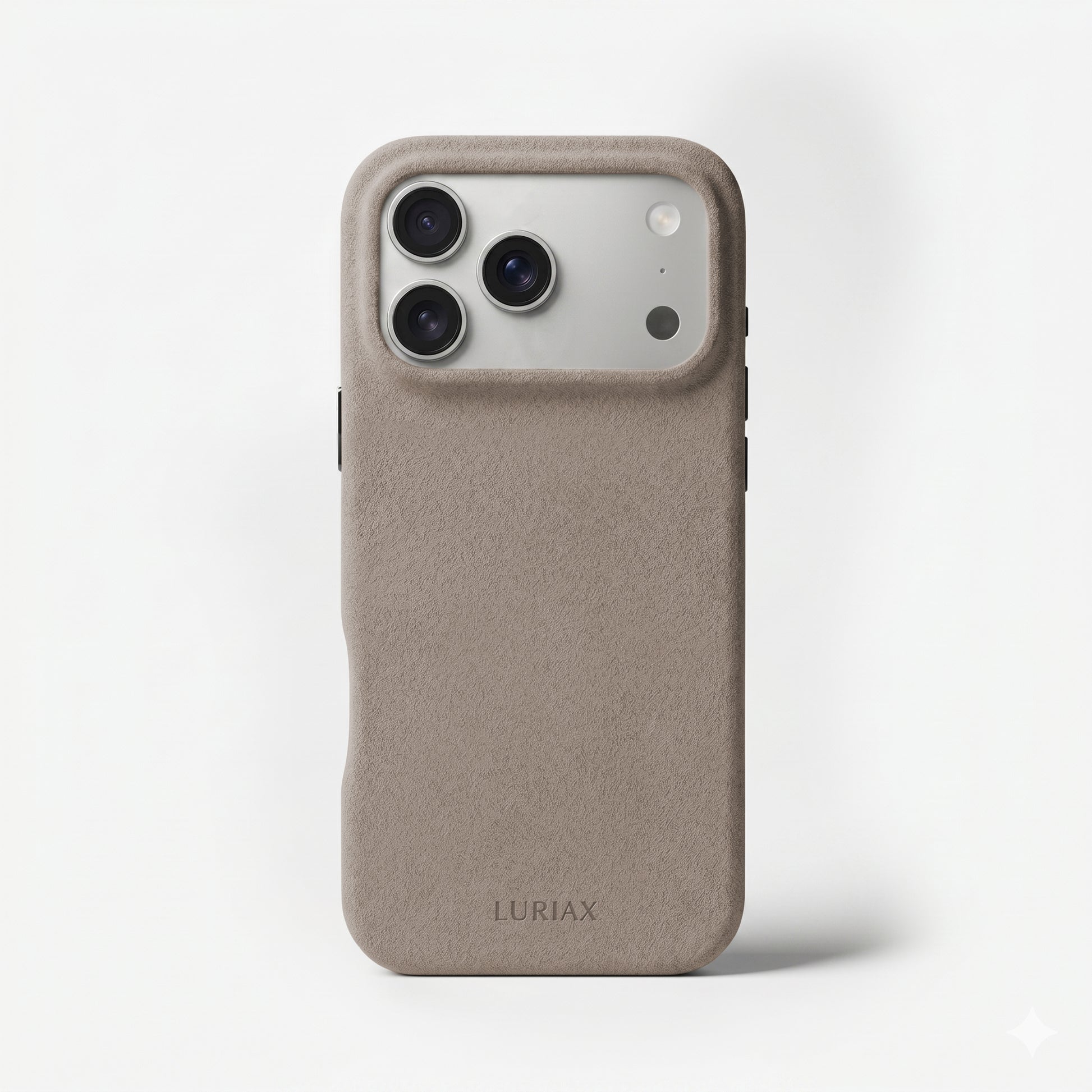 The Signature Handcrafted Case — Limited Edition iPhone 17 in Malibu Beige, Alcantara® — front view | Luriax