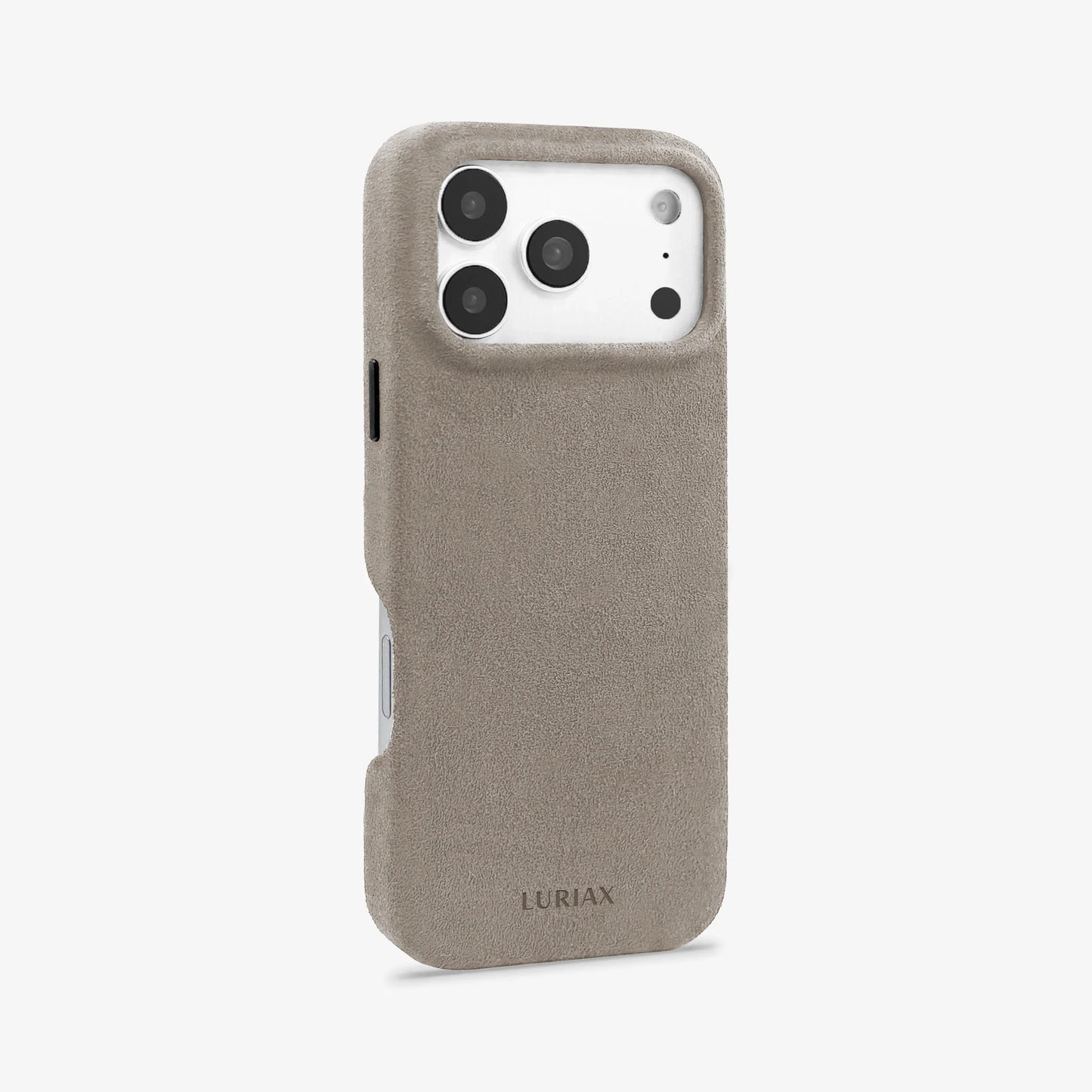 Luriax Signature Alcantara Suede iPhone 17 Pro Max Case in Malibu Beige - Side