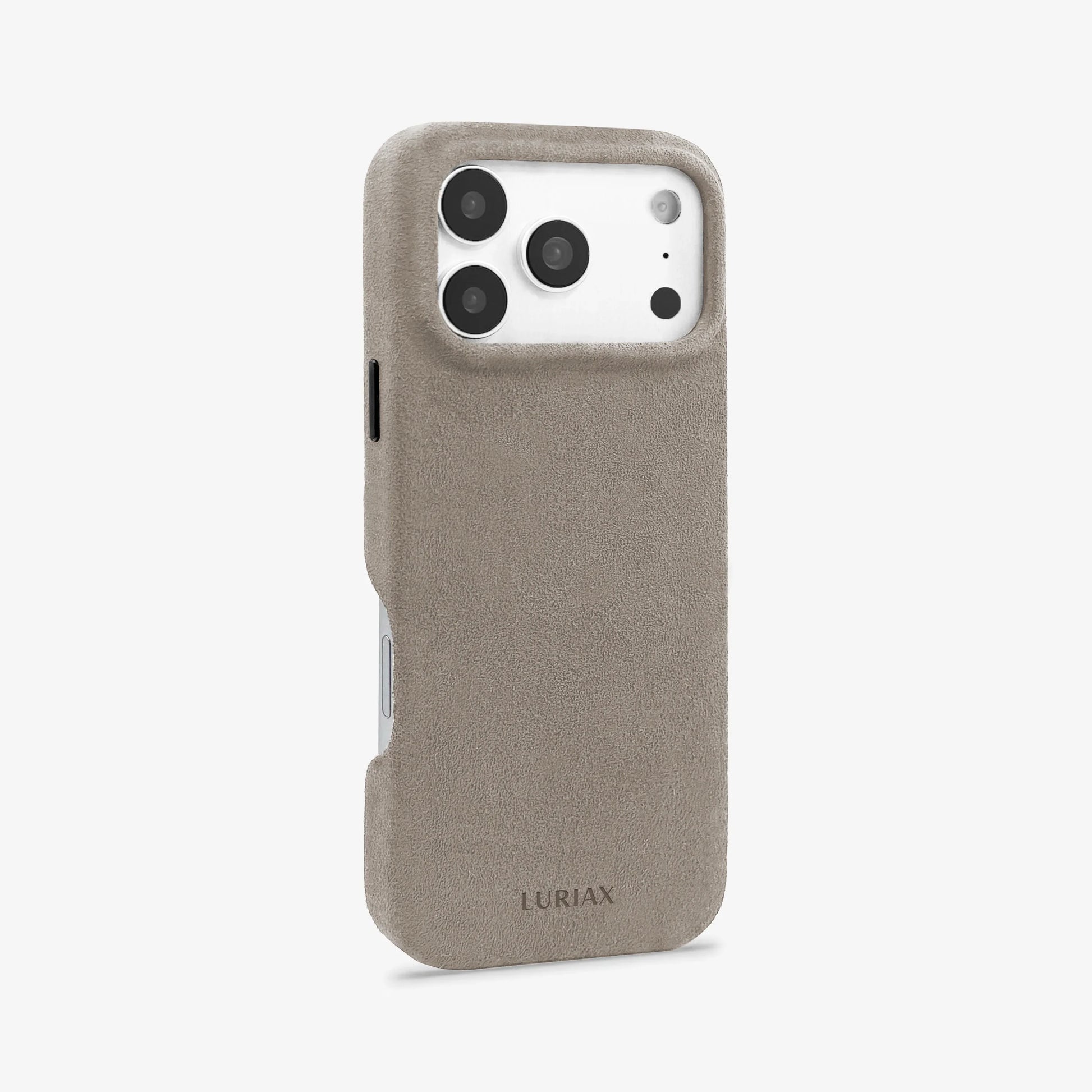 Luriax Signature Alcantara Suede iPhone 17 Pro Max Case in Malibu Beige - Side