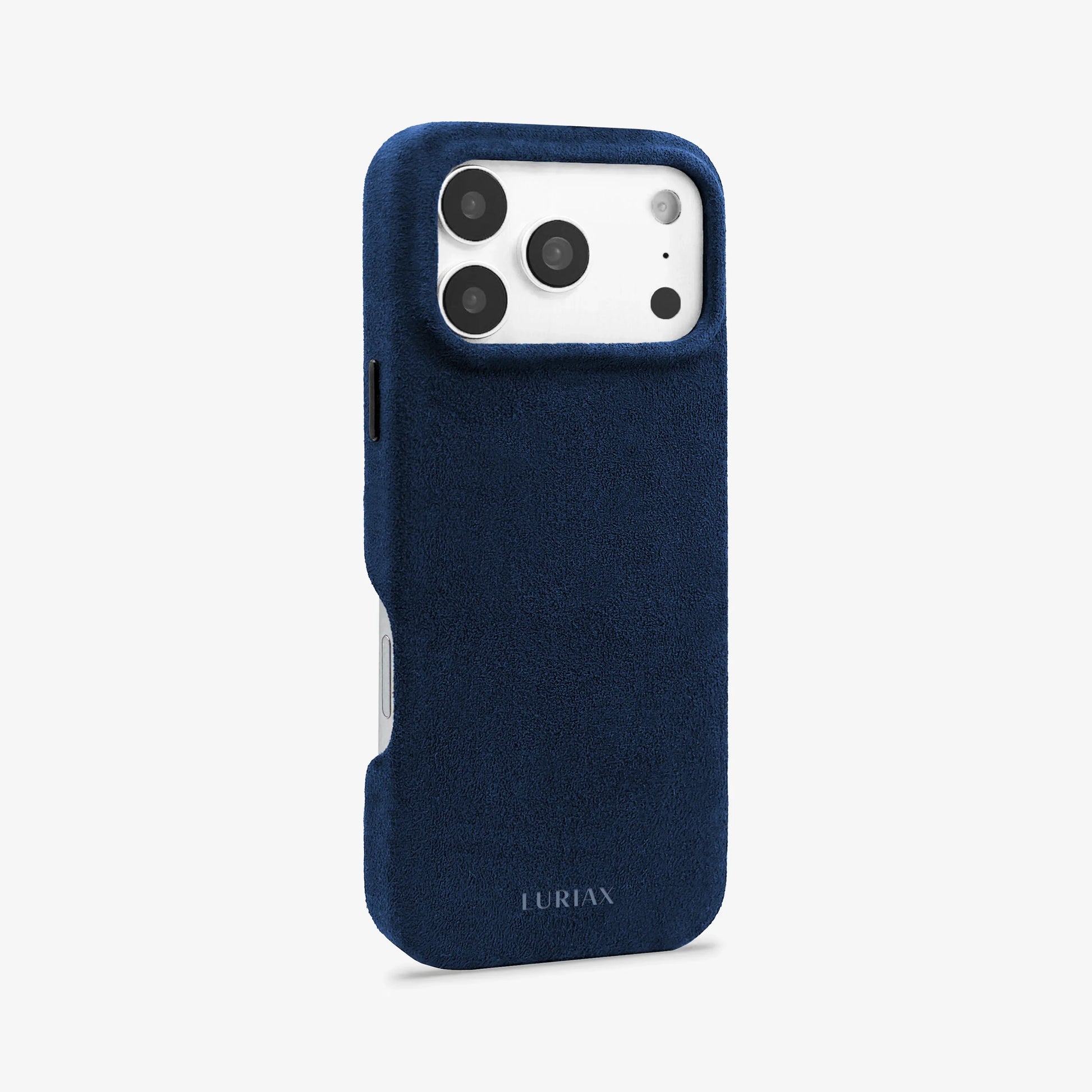 Luriax Signature Alcantara Suede iPhone 17 Pro Max Case in Midnight Blue - Side