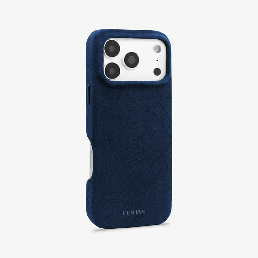Luriax Signature Alcantara Suede iPhone 17 Pro Max Case in Midnight Blue - Side